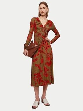 Jigsaw Dahlia Floral Ruched Midi Dress